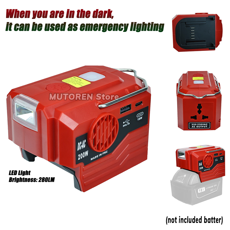 Outdoor Power Inverter - 200W Portable Power Inverter 120V/220V Outdoor