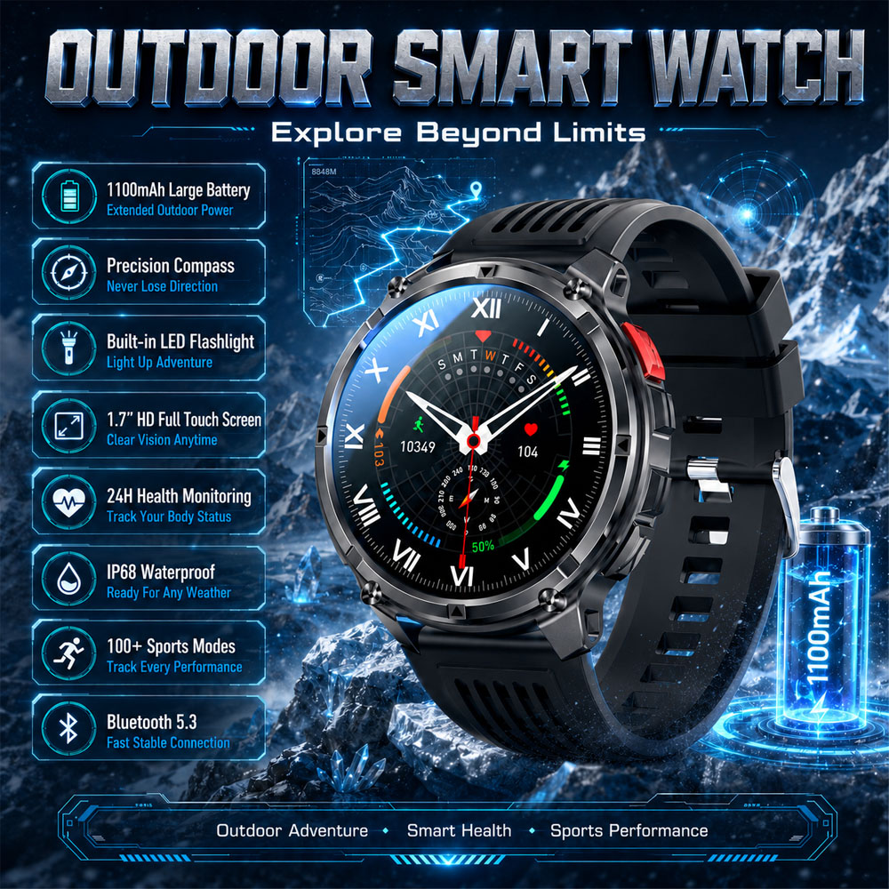 Outdoor Power Hours - 2026 New YAOCX AMOLED Smartwatch Men